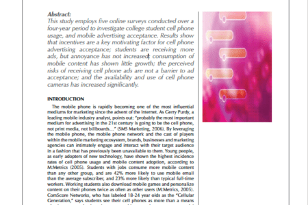 International Journal of Mobile Marketing (IJMM)  Vol. 3 No. 1 Cell Phone Usage And Advertising Acceptance Among College Students: A Four-Year Analysis